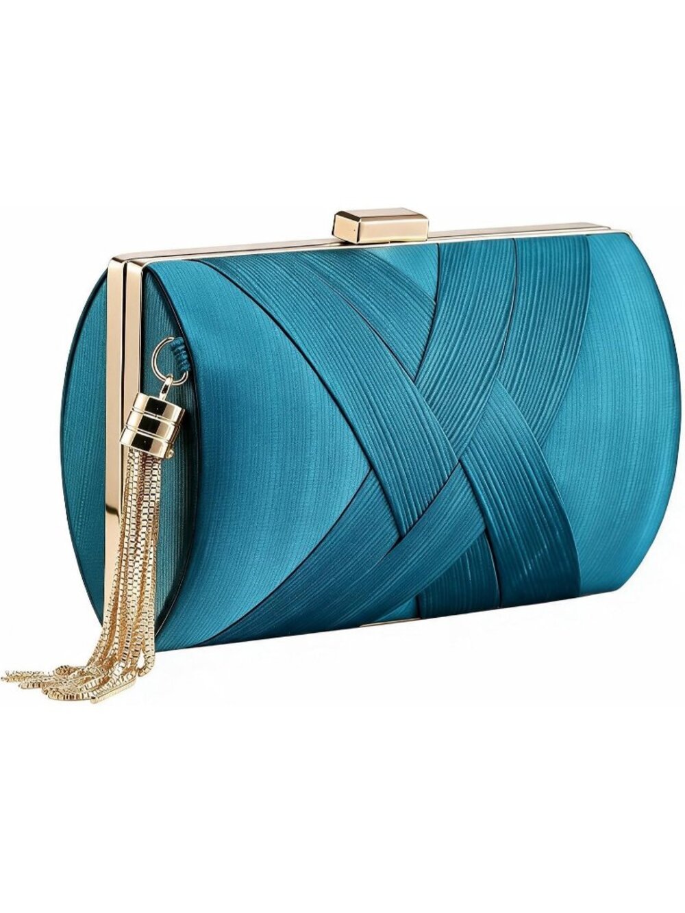 Women's Lake Blue Silk Satin Clutch Purse Pearl Tassel With Chain Evening Bag